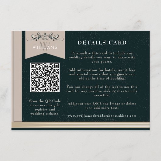 Zwart Tan QR Code Bruiloft Kaart Invoegen (Voorkant)