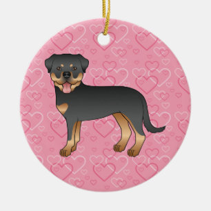 Zwart & Tan Rottweiler Op Roze Harten Huisdier Her Keramisch Ornament
