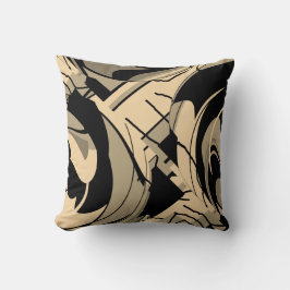 Zwart Tan Taupe Bruin Draaiend Lush Leaves Motief Kussen