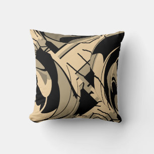 Zwart Tan Taupe Bruin Draaiend Lush Leaves Motief Kussen