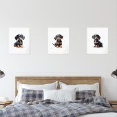 Zwart Tan Teckel Print, Teckel Pet Portret Muurkunst Sets (Slaapkamer)