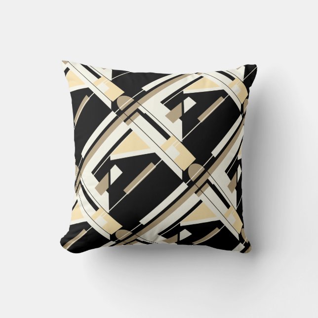 Zwart Tan White Cream Diagonaal geometrisch ontwer Kussen (Voorkant)