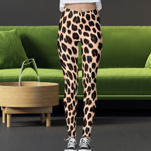 Zwart Tan Wit Safari Luipaard Huid Patroon Print Leggings