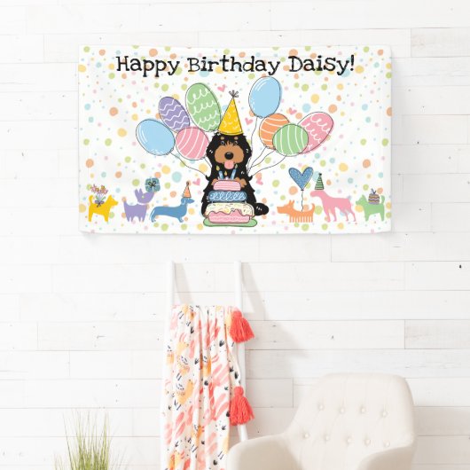 Zwart Tannige Cockapoo Cavapoo Hond Verjaardagsfee Spandoek (Insitu)