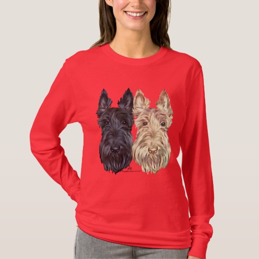 Zwart & Tarwe Schotse Terriërs T-shirt (Voorkant)