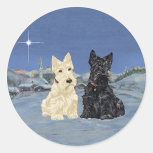 Zwart & Tarwe Schotse Terriërs Winter Ronde Sticker