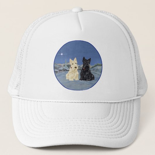 Zwart & Tarwe Schotse Terriërs Winter Trucker Pet (Voorkant)