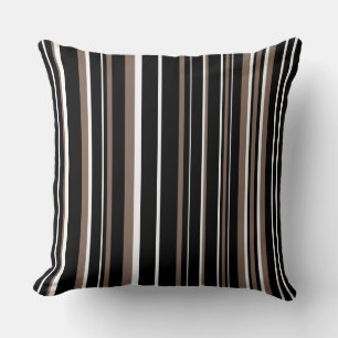 Zwart, taupe bruin en witte barcode streep kussen