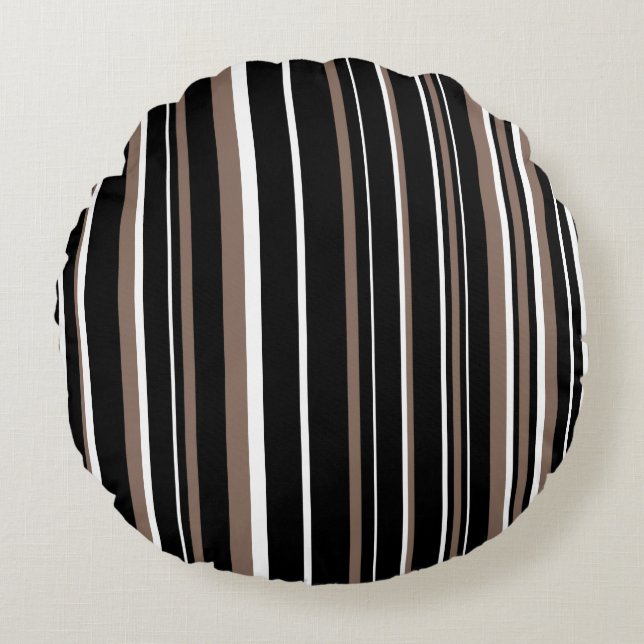 Zwart, taupe bruin en witte barcode streep rond kussen (Voorkant)