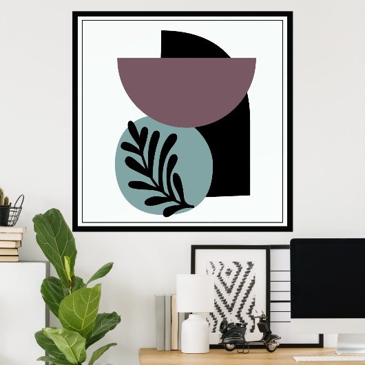 Zwart, Taupe en Blauw Abstract Shapes Poster (Thuiskantoor)