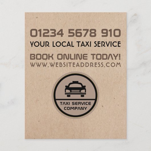 Zwart Taxi Cab-logo, Kraftpapier-effect prijstabel Flyer (Voorkant)