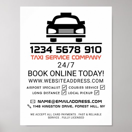 Zwart Taxicabine Logo, Taxicabine Firm Adverteren Poster (Voorkant)