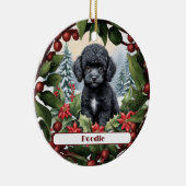 Zwart Teacup Poedel Puppy Custom Kerstmis Keramisch Ornament (Rechts)