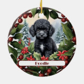 Zwart Teacup Poedel Puppy Custom Kerstmis Keramisch Ornament (Achterkant)