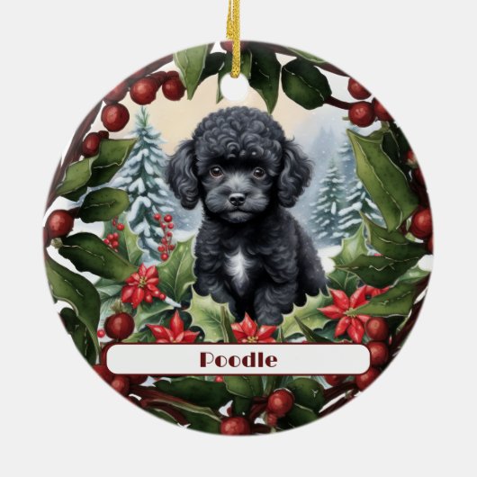 Zwart Teacup Poedel Puppy Custom Kerstmis Keramisch Ornament (Achterkant)