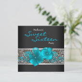 Zwart Teal Blauwe Luipaard Verjaardagsfeestje Kaart (Staand voorkant)