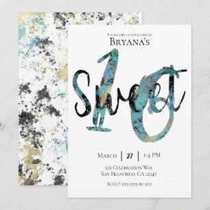 Zwart Teal Brons Modern Sweet 16 Verjaardagsfeestj Kaart