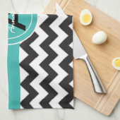Zwart Teal Chevron Theedoek (Quarter Fold)