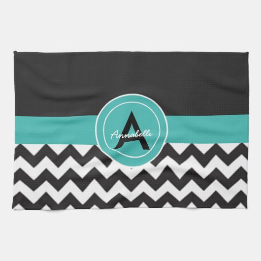 Zwart Teal Chevron Theedoek (Horizontaal)