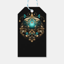 ZWART TEAL & GOUD KERSTORNAMENT CADEAULABEL