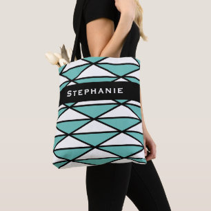 Zwart Teal Moderne Geometrische Patroon Tote Bag
