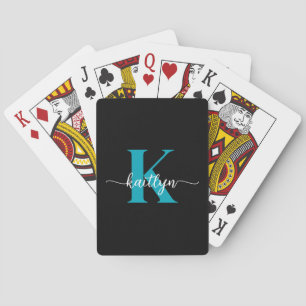Zwart Teal Monogram Pokerkaarten