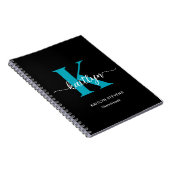 Zwart Teal Monogram Schetsboek Notitieboek (Rechterzijde)