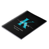 Zwart Teal Monogram Schetsboek Notitieboek (Linkerzijde)
