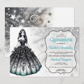 Zwart & Teal Quinceañera-meisje Kaart (Voorkant / Achterkant)