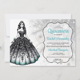 Zwart & Teal Quinceañera-meisje Kaart