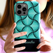 Zwart Teal Retro 1920s Gatsby Palmen Script Naam Case-Mate iPhone Case