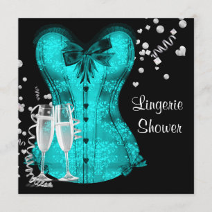 Zwart Tealblauw Corset Lingerie Bruiloft Borrel Kaart