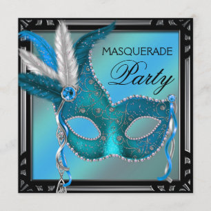 Zwart Tealblauw Masker Maskeradefeest Kaart