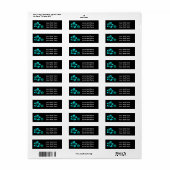 Zwart & Tealblauwe Hibiscus Bloemige Adreslabels Etiket (Full Sheet)