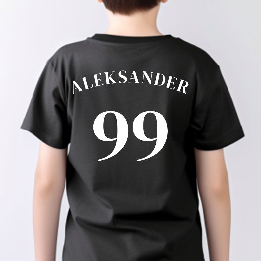 Zwart Team Logo Naam Nummer Modern Sport T-shirt