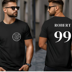 Zwart Team Logo Naam Nummer Modern Sport T-shirt