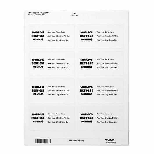 Zwart Tekst Best-est Nonna T-shirts en geschenken Etiket (Full Sheet)
