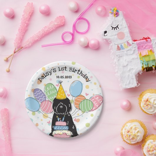 Zwart Tibetaans Terriër Verjaardagsfeestje Papier  Papieren Bordje (Feest)