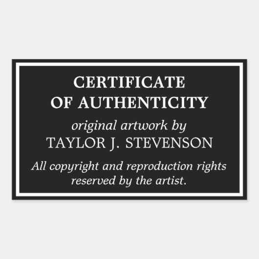 Zwart Tijdloos Certificaat van Echtheid Rechthoekige Sticker (Voorkant)