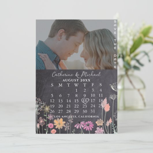 Zwart toetsenbord Fotodatum kalender Save The Date (Staand voorkant)