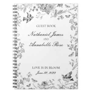 Zwart Toile De Jouy Bloemens Huwelijksgastenboek Notitieboek