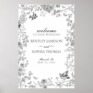 Zwart Toile De Jouy Bloemstuk Bruiloft Welkomstbor Poster