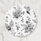 Zwart Toile Jouy Bloemen Baby shower Favoriet Bedankjes Labels (Achterkant)