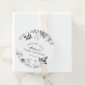 Zwart Toile Jouy Bloemen Baby shower Favoriet Bedankjes Labels (In situ)