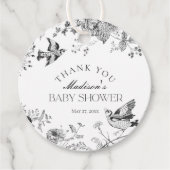 Zwart Toile Jouy  Bloemen Baby shower Favoriet Bedankjes Labels (Voorkant)