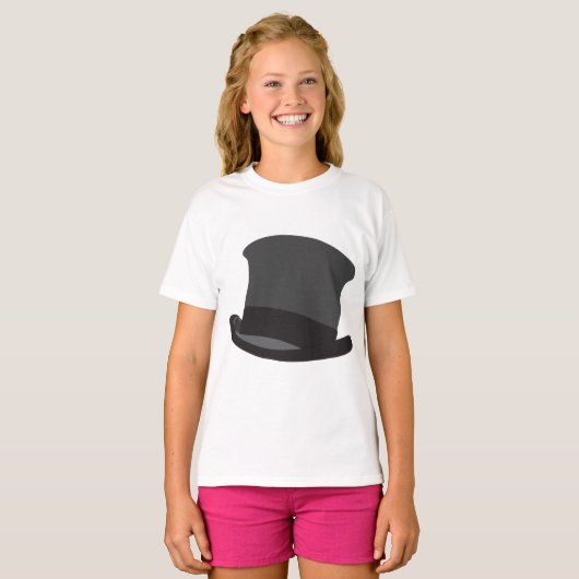 Zwart Top Hat Meisjes T-shirt (Voorkant volledig)
