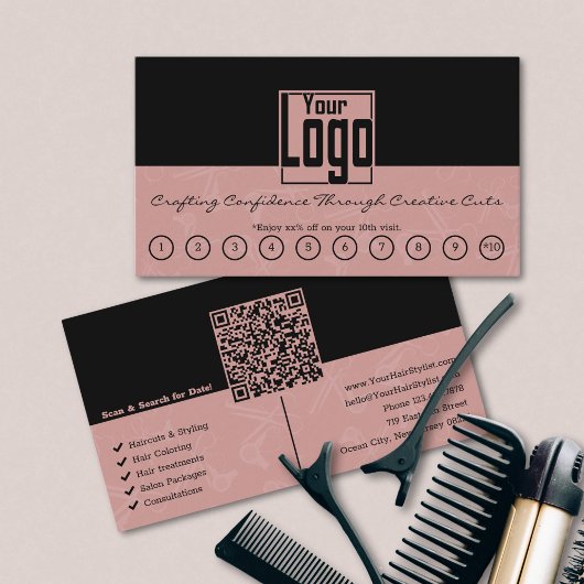 Zwart & Toscane Roze Hair Salon Logo QR Code Klantenkaartje