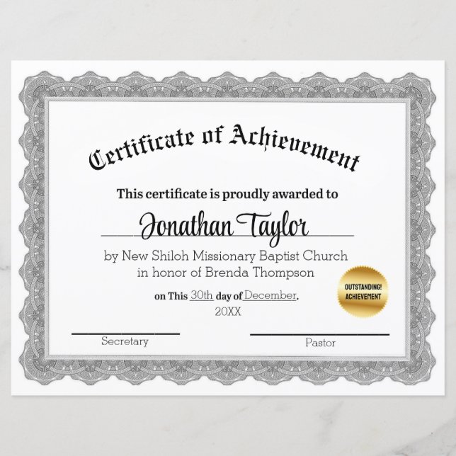 Zwart traditioneel bewijs van prestatie (Voorkant)