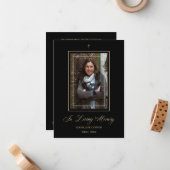 Zwart traditioneel en elegant gouden fotobegrafeni notitiekaartje (Voorkant / Achterkant in situ)