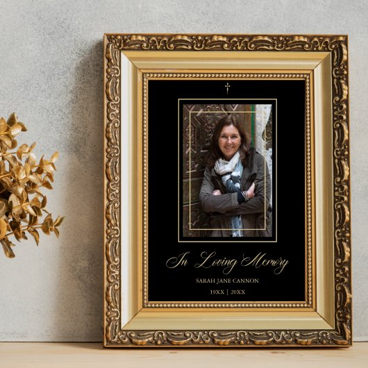Zwart traditioneel en elegant gouden fotobegrafeni poster